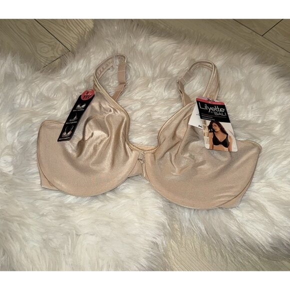 Lilyette 0904 Plunge into Comfort Minimizer Bra Unlined UW Womens 34D Beige New - Picture 1 of 6